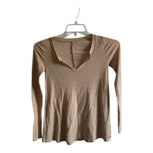 Hollister Must Have Collection V Neck Long Sleeve Yellow Ribbed Blouse XS